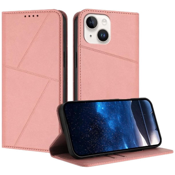 Funda Cartera Magnética para iPhone 15 Plus Protección Antichoque con Ranuras Rosa