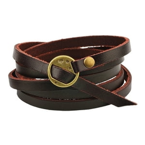 Millam - Pulsera Unisex Larga Cuero Liso Marrón Ajustable