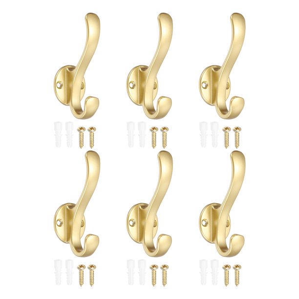 Uxcell 6 Pack Perchero de Pared, Ganchos de Metal de Alta Resistencia para Colgar Abrigos Bufandas Bolsas Sombreros Llaves Baño Vestíbulo Entrada, Oro