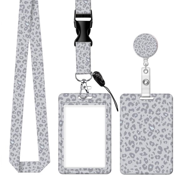 Porta Credencial Retráctil BLOCIT Gris Leopardo con Clip