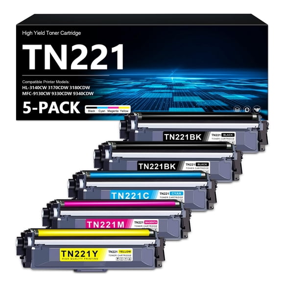 Cartuchos de tóner GORLENKE TN221 5 colores alta capacidad - paquete de 5