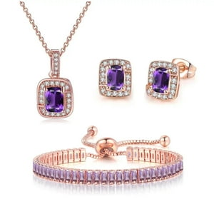 Set De Joyería Paris Jewelry 18K Rose Gold Amatista Creada Princesa Halo