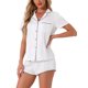 thumbnail image 1 of INSPIRE CHIC Conjunto de Pijama de Satén para Mujer Regreso a Clases Suave Manga Corta con Botones Ropa de Dormir con Bolsillo en el Pecho y Pantalones Cortos para Primavera Verano XL Blanco-1, 1 of 6