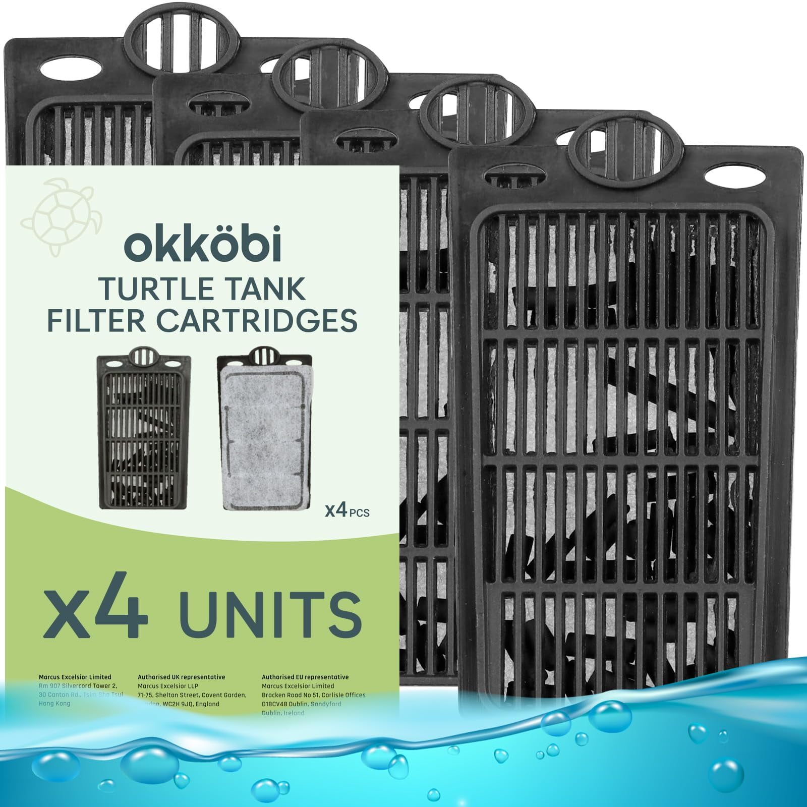 Cartuchos de filtro para tanque de tortugas OKKÖBI Turtle - Pack de 4, tamaño medio