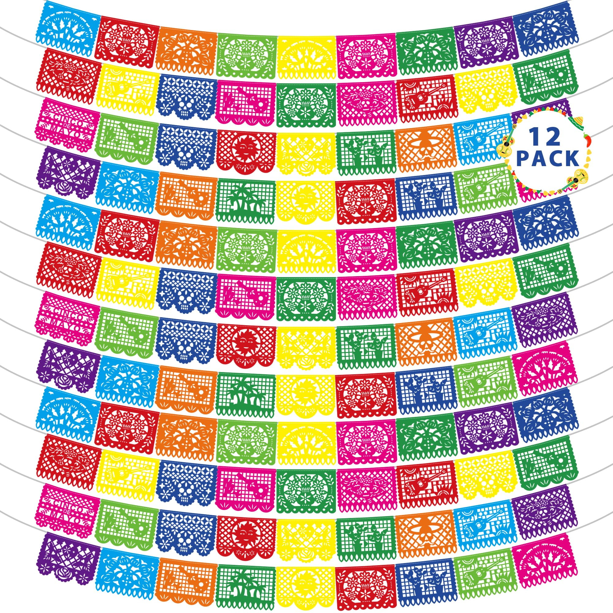 Cinco De Mayo Banner Heartome, Paquete De 12 Unidades, Papel Picado De Plástico De 216 Pies