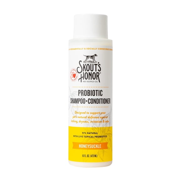 Champú y acondicionador probiótico para mascotas Skout Honor con aceite de aguacate y omega-3, 97% natural, sin parabenos ni sulfatos, libre de crueldad animal, 16 oz, madreselva