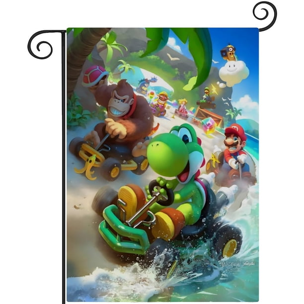 Yoshi-bandera de jardín temática. Regalo perfecto para fans, amigos y familiares, ideal para actividades al aire libre y decoración de fiestas.28CM*45CM