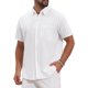 thumbnail image 4 of INSPIRE CHIC Camisas de Regreso a Clases para Hombre Cuello de Punta Manga Corta Botón Abajo Camisas Casuales de Rayas de Lino con Bolsillos 3XL Blanco, 4 of 5