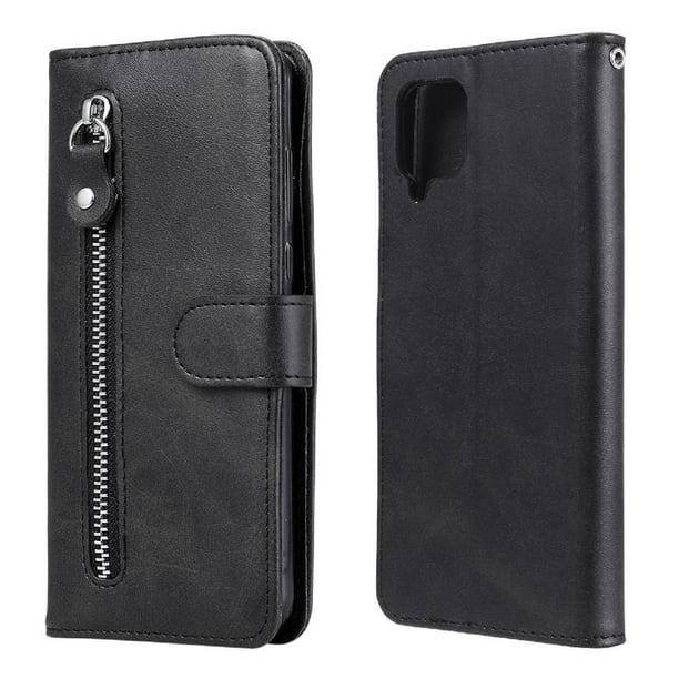 Funda con Cremallera para Samsung Galaxy A12 5G, Carcasa Cartera de Cuero PU con Soporte y Tarjetero