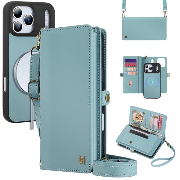 Funda Cartera Magnética 2 en 1 MEGSHI para iPhone 17 Pro Max Azul