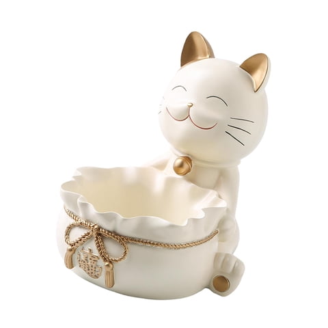 Bothyi - Estatuilla De Resina, Regalo, Estatua De Gato De La Suerte Para Sala De Estar, Estante, Mesa Central, Color Crema