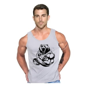 Persodesign - Polera Diseño Oso Gym Pesas Musculosa Tank Life Talla L Gris Hombre