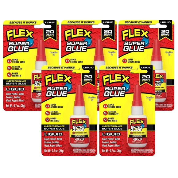 Botella Super Glue Flex Seal de 20 g, paquete de 5 unidades, transparente al instante