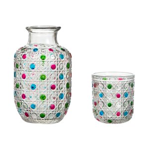 Magideal - Jarra De Vidrio Para Mesita De Noche, Jarra De Agua Para Mesita De Noche Y Juego De Vidrio De Regalo, Vaso Para Beber, Vasos De Vidrio Para Dormir En Diseño De Diamante