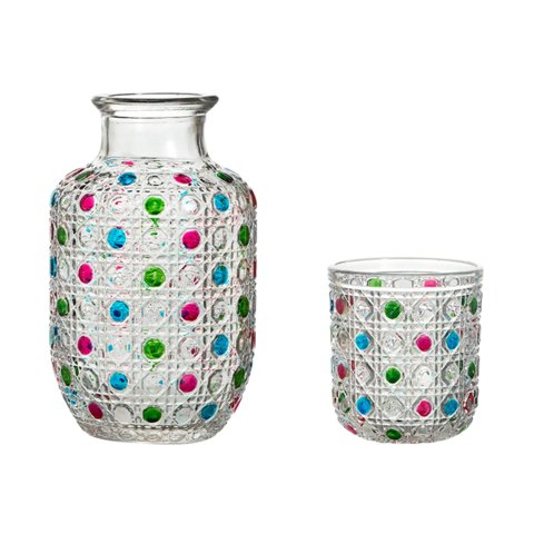 Magideal - Jarra De Vidrio Para Mesita De Noche, Jarra De Agua Para Mesita De Noche Y Juego De Vidrio De Regalo, Vaso Para Beber, Vasos De Vidrio Para Dormir En Diseño De Diamante