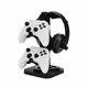 thumbnail image 1 of Soporte universal para mandos de juegos con soporte para auriculares, iluminación RGB y puertos USB Hub, soporte giratorio compatible con PS5/Xbox/Switch - 4 mandos y organizador de auriculares-Negro, 1 of 10