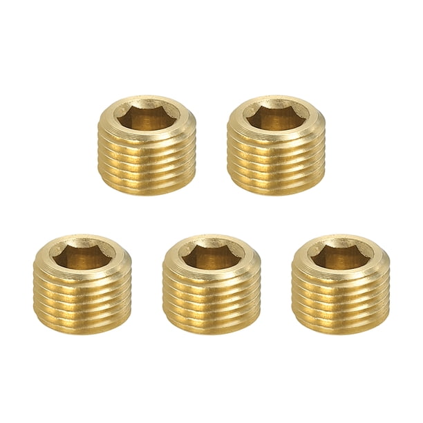 Uxcell 5Pcs 1/8" Macho BSP Tapón de Tubo Enchufe de Rosca Hexagonal Interna Tapones de Tubo de Latón