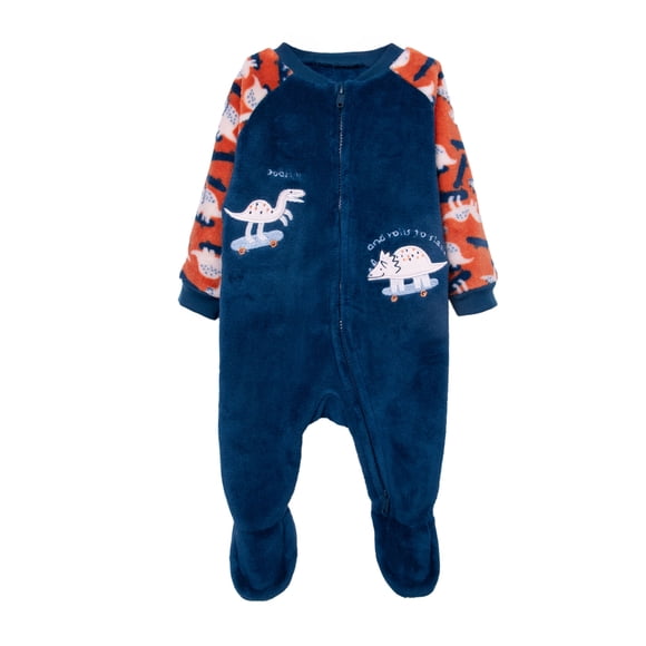Pijama Enterito Bebé Niño Dinosaurios Coral Fleece Azul