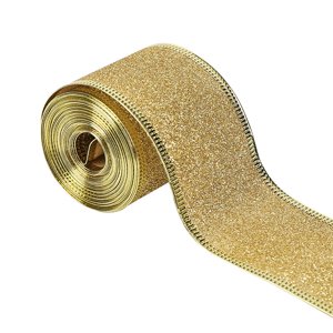 Magideal - Cinta Navideña Con Purpurina De 2 Pulgadas X 90 Yardas, Elegante, Multiusos, Para Decoración Navideña, Bricolaje, Flexible Para Bodas, Accesorios De Dorado