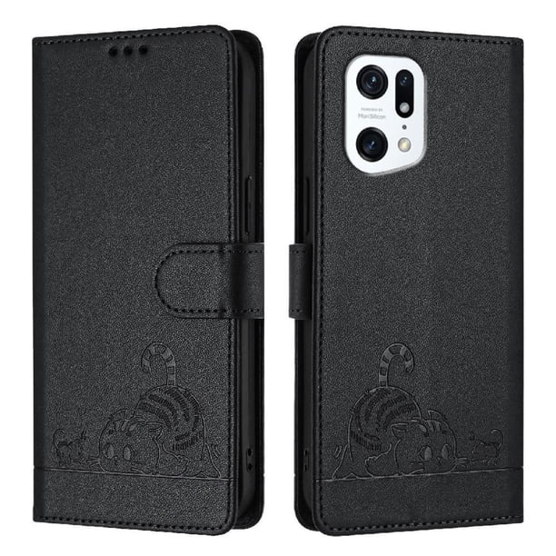 Funda tipo cartera FOXDOCK para OPPO Find X5 PRO con soporte, ranuras, RFID, diseño de gato