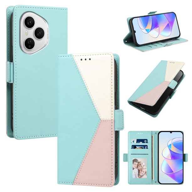 Funda Cartera para Honor 400 Pro con Cierre Magnético, Tricolor, Verde