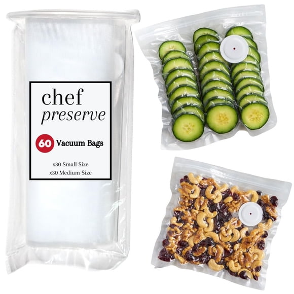 Bolsas selladoras al vacío Chef Preserve reutilizables, 60 unidades, sin BPA, 30 S+30 m