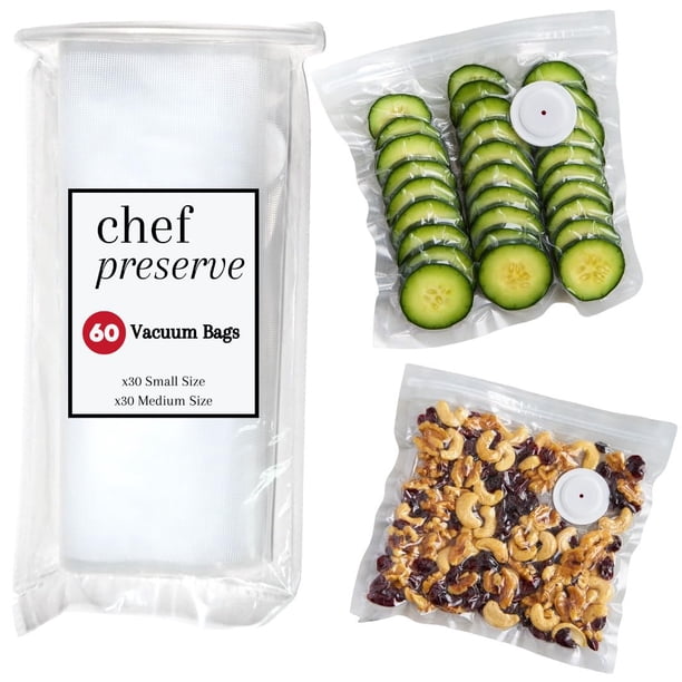 Bolsas selladoras al vacío Chef Preserve reutilizables, 60 unidades, sin BPA, 30 S+30 m