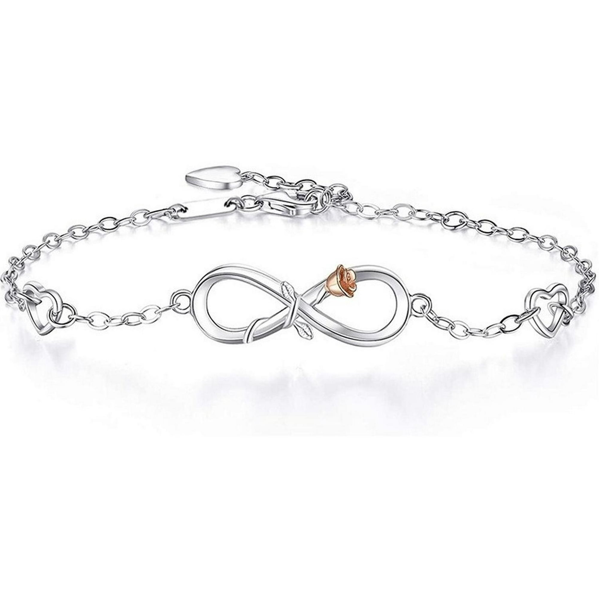 Luminara - Pulsera Plata Fina 925 Infinito Con Rosa Mujer Joyas Plateado Talla Única