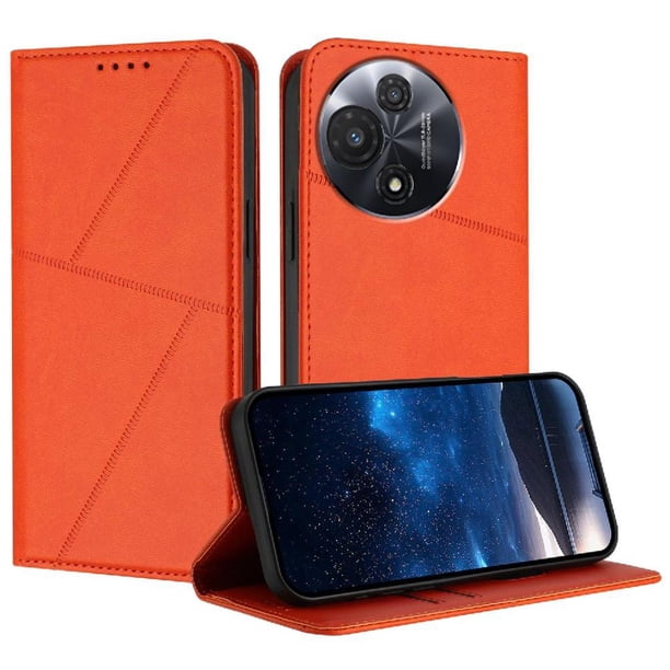 Funda Cartera Magnética para TCL 60R Protección Antichoque con Ranuras Naranja