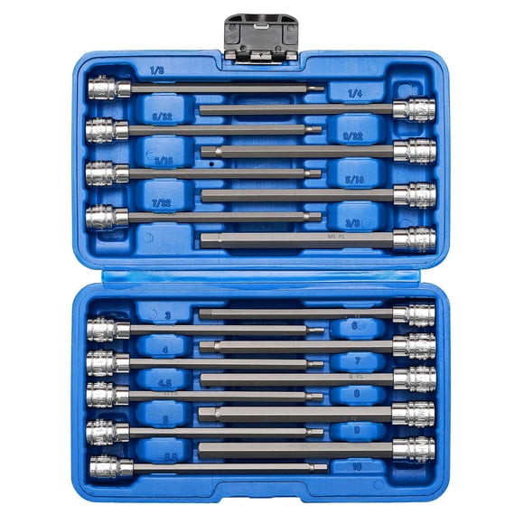 Juego de enchufes Mayouko 3/8 Drive Extra Long Allen Hex Bit, 18 unidades