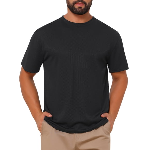 Camiseta Texturizada de Hombre INSPIRE CHIC Manga Corta Cuello Redondo Casual Verano T-Shirts L Negro
