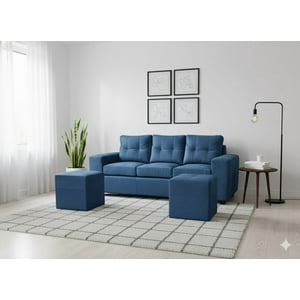 Muebles Cottoni - Sofá 3 Cuerpos + 2 Pouf Lucca Felpa