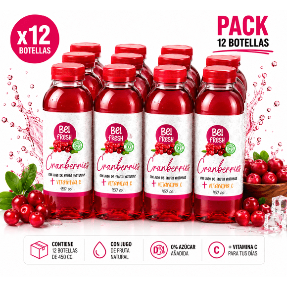 Pack 12 Agua de Frutas Be! fresh Vitamina C Cranberries 450cc