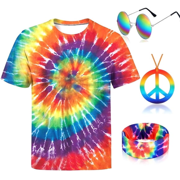 Set de disfraz hippie de los 70 Bombline, 4 piezas, para mujer y hombre, talla 5XL