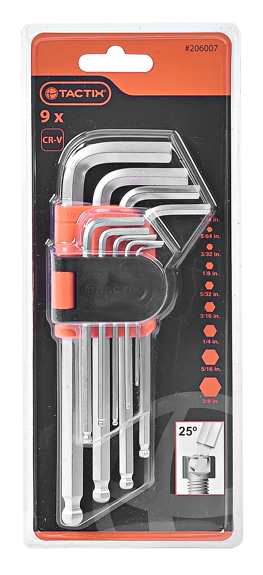 Tactix - Juego De Llave Allen Larga De Bola Pulgada 9 Pzs