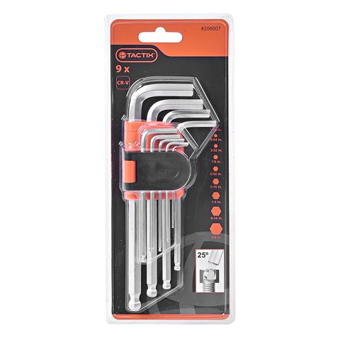Tactix - Juego De Llave Allen Larga De Bola Pulgada 9 Pzs