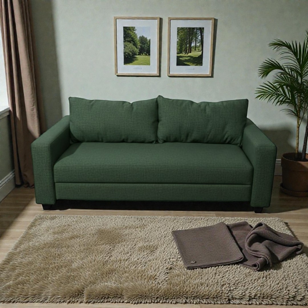 Diseños Valestrini - Sofa Cama Multifuncional Lino Verde Oscuro