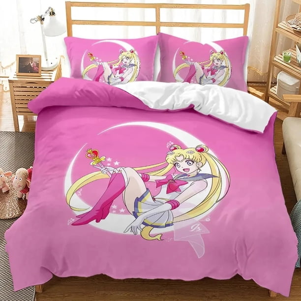 Kawaii Sailor Moon Bedding Set for boys Girls Luxury Duvet Cover Pink Comforter Double Duvet Cover Set with CoverBed Sheets