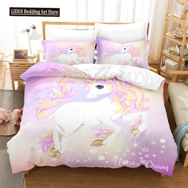 v897 Bed Sheets Cartoon Bedding Set Unicorn Duvet Cover Set Full Twin For Boys Girls Room Decor Cute Animals Quilt Cover Fashion Design 3-Piece Bedding Set (1 Duvet Cover + 2 Pillow Shams) Bed Sheets