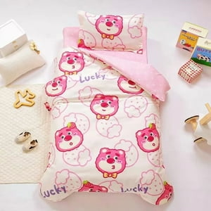 Milsleep - Juego De 3 Piezas De Algodón Bebé Ropa De Cama Juego De Sábanas Funda De Edredón Funda De Almohada Palabras Oso