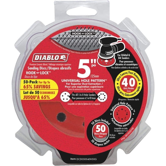 Discos de lijado Diablo Premium Fast Hook & Lock de grano 40, paquete de 50