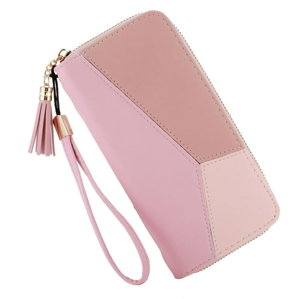 Cartera de gran capacidad para mujer, tarjetero de crédito, de piel sintética, con cremallera.
