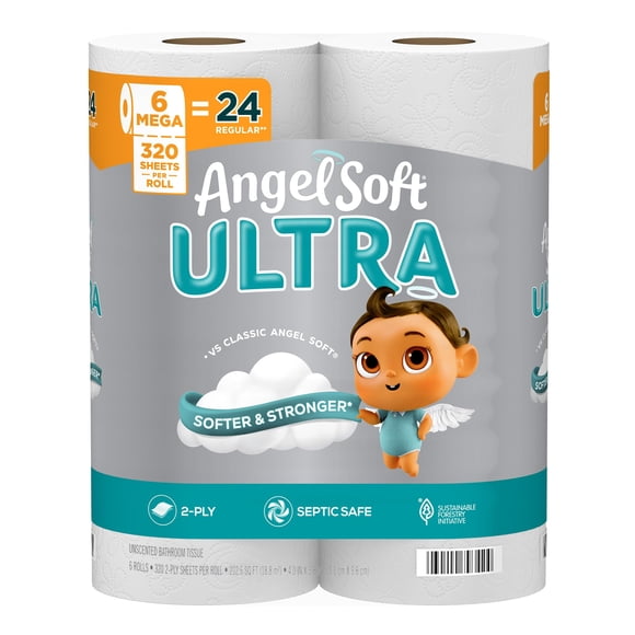Papel higiénico Angel Soft Ultra, 2 capas, 6 mega rollos