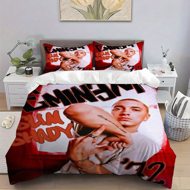 3pcs Digital Print Bedding Set Featuring Rapper EMINEM Includes a Duvet Cover And Two Pillowcases