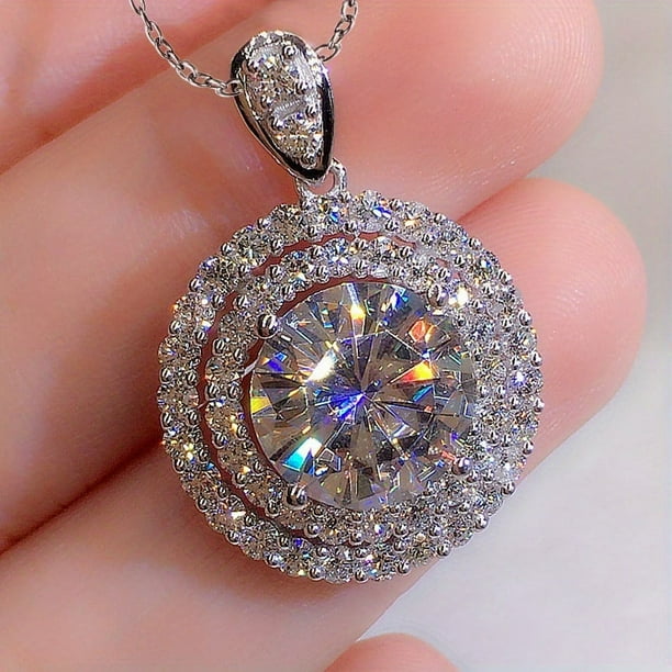 Gorgeous Delicate Moissanite Solitaire Necklace - 925 Silver Plated for Women's Weddings & Engagements
