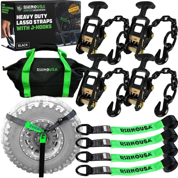 Correas de amarre para coche Rhino USA, paquete de 4 unidades, 2 x 2,4 m, 4,5 T, resistencia a la ro