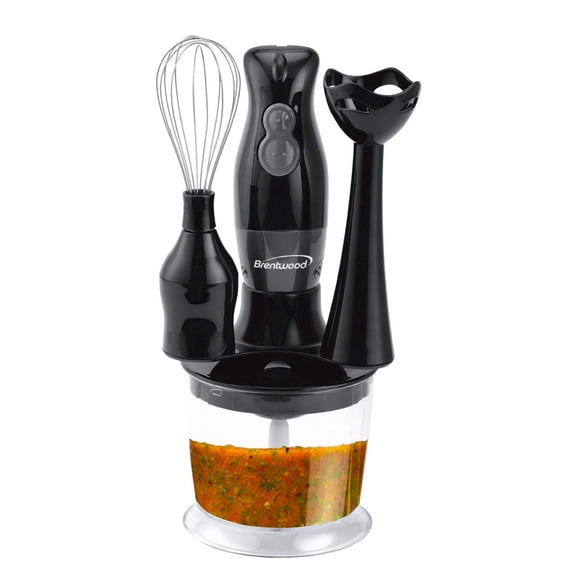 Batidora de mano y procesador de alimentos Brentwood de 2 velocidades, color negro