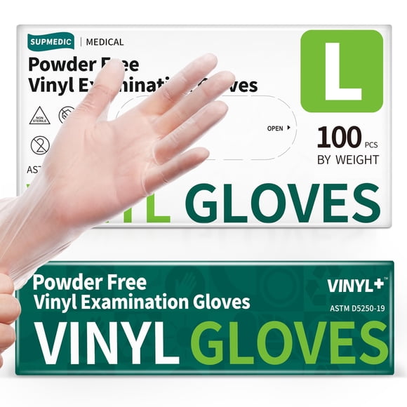 Guantes de examen desechables Supmedic Vinyl, 4 mil, sin polvo