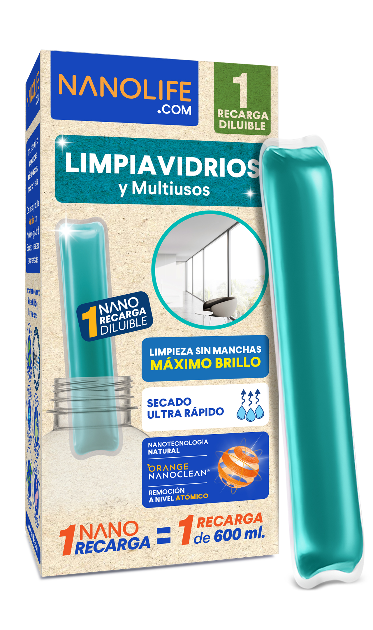 Nanolife - Limpia Vidrio Y Multiuso Recarga (1X)