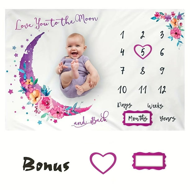 Extra Large Photography Baby Blanket - Capture Your Little Girl's First Year Growth with the Moon Baby Monthly Calendar!